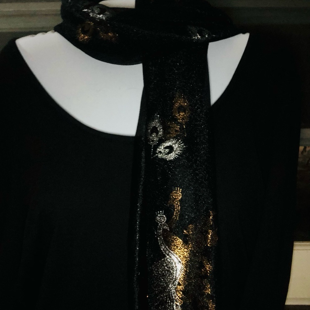 Elegant Black Scarf with Gold and Silver Accents